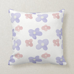 Pink Blue Flowers on White Cushion
