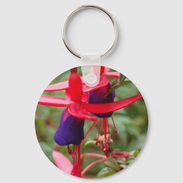 Pink Blue Flowers Photo Key Ring (Front)