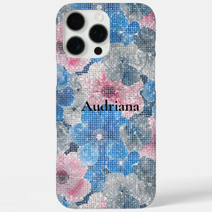 Pink Blue Flowers Sparkle iPhone 16 Pro Max Case