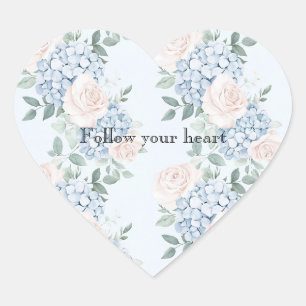 Pink Blue Flowers Stripes Bridal Shower Heart Sticker