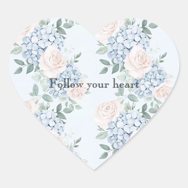 Pink Blue Flowers Stripes Bridal Shower Heart Sticker (Front)