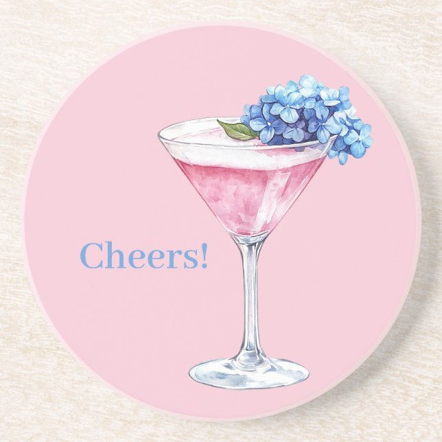 Pink Blue Flowers Woven Basket Coaster (Front)