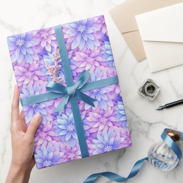 Pink & Blue Flowers Wrapping Paper Pastel colours  (Gifting)