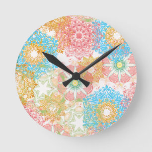 Pink Blue Flowery Wall Clock