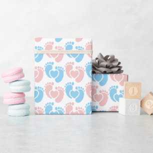Pink Blue Footprints Doula Gift Baby Shower Wrapping Paper