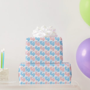 Pink Blue Footprints Striped Baby Shower  Wrapping Paper