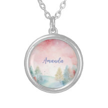 Pink & Blue Frosted watercolor trees custom name