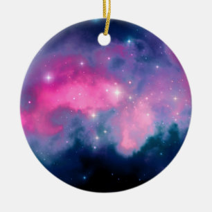Pink & Blue Galaxy Nebula & Stars Abstract Ceramic Tree Decoration