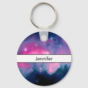 Pink & Blue Galaxy Nebula & Stars Abstract Key Ring