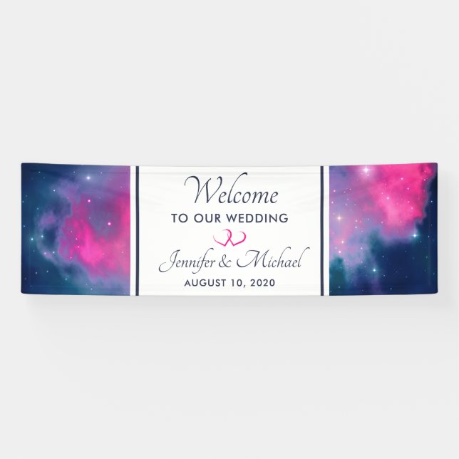 Pink & Blue Galaxy Nebula & Stars Abstract Wedding Banner (Horizontal)