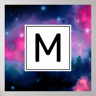 Pink & Blue Galaxy & Stars Abstract Monogram Poster