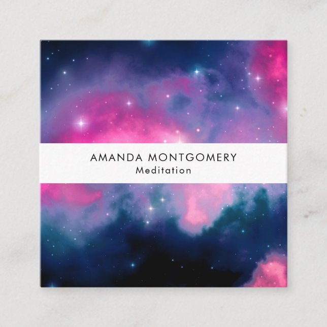 Pink & Blue Galaxy & Stars Abstract Square Business Card (Front)