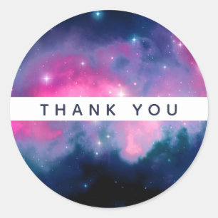Pink & Blue Galaxy & Stars Abstract Thank You Classic Round Sticker