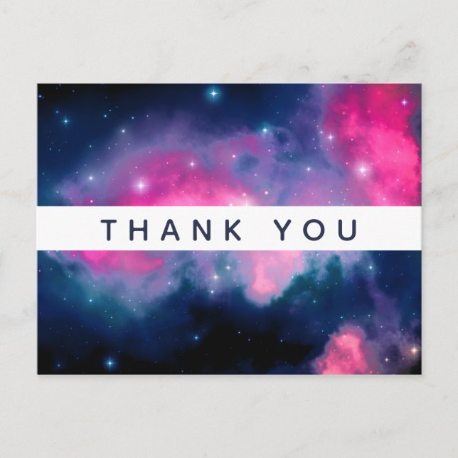 Pink & Blue Galaxy & Stars Abstract Thank You Postcard (Front)