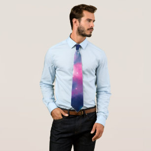 Pink & Blue Galaxy & Stars Abstract Tie