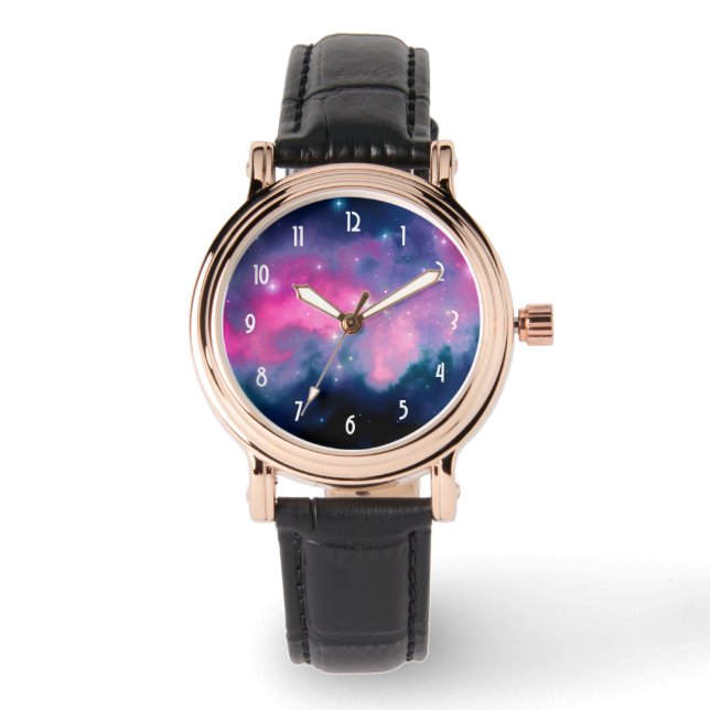 Pink & Blue Galaxy & Stars Abstract Watch (Front)