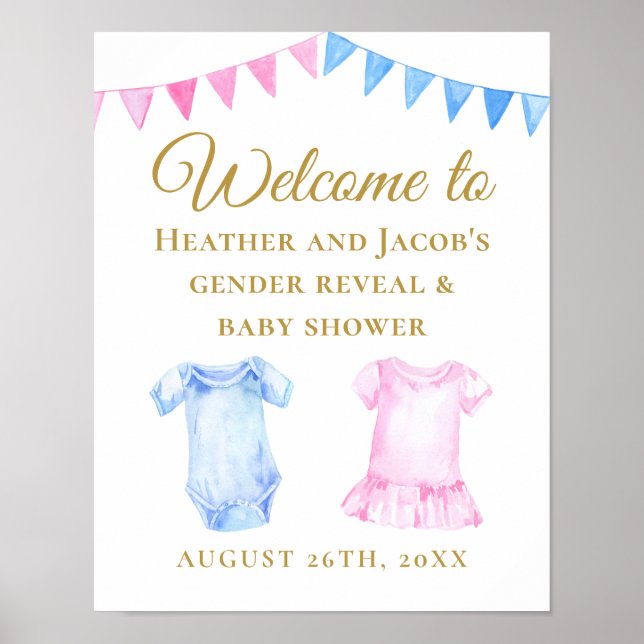 Pink Blue Gender Reveal Baby Shower Welcome Sign (Front)