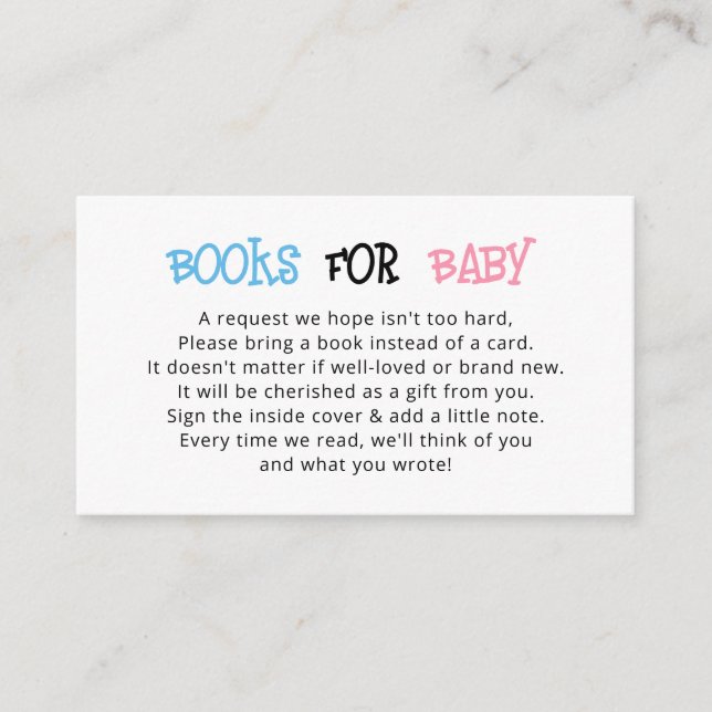 Pink Blue Gender Reveal Book Request  Enclosure Card (Front)