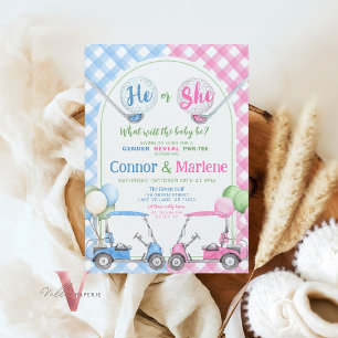 Pink Blue Gender Reveal Golf Par-TEE Baby Shower Invitation