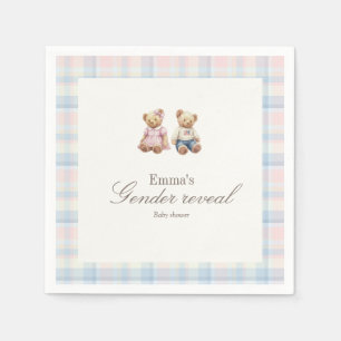 Pink Blue Gender reveal Teddy Bear Baby Shower Napkin