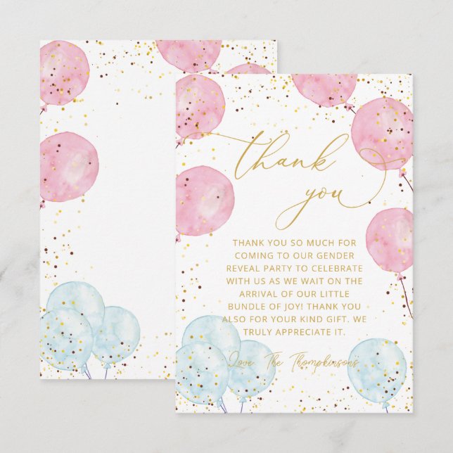 Pink Blue Gender Reveal Thank You Note Card (Front/Back)