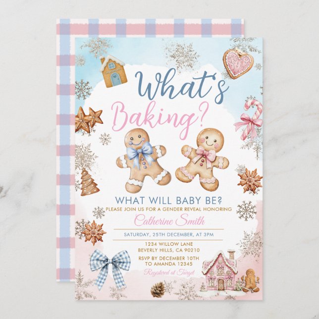 Pink Blue Gingerbread Gender Reveal Invitation (Front/Back)