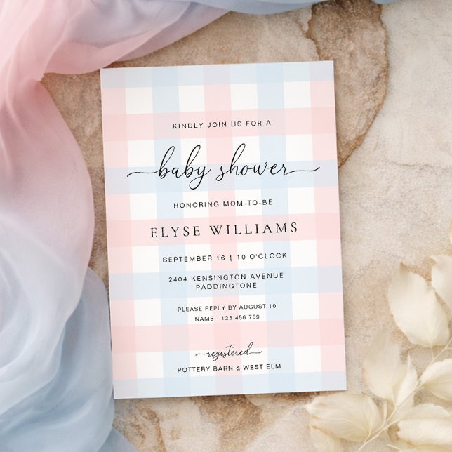 Pink Blue Gingham Baby Shower Invitation (Creator Uploaded)