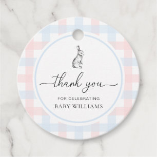 Pink Blue Gingham Bunny Rabbit Baby Shower Favour Tags