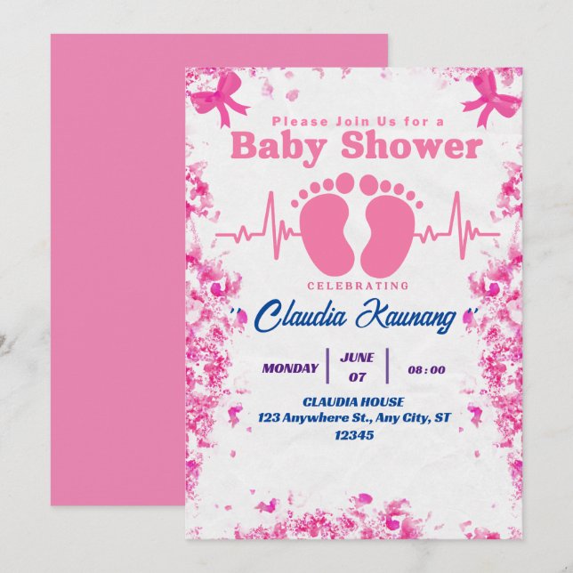 Pink & Blue Girl Baby Shower Invitation (Front/Back)