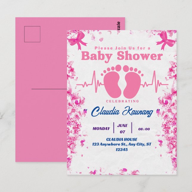 Pink & Blue Girl Baby Shower Postcard (Front/Back)