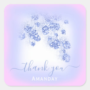 Pink Blue Glitter Floral Baby Shower Girl Favour Square Sticker