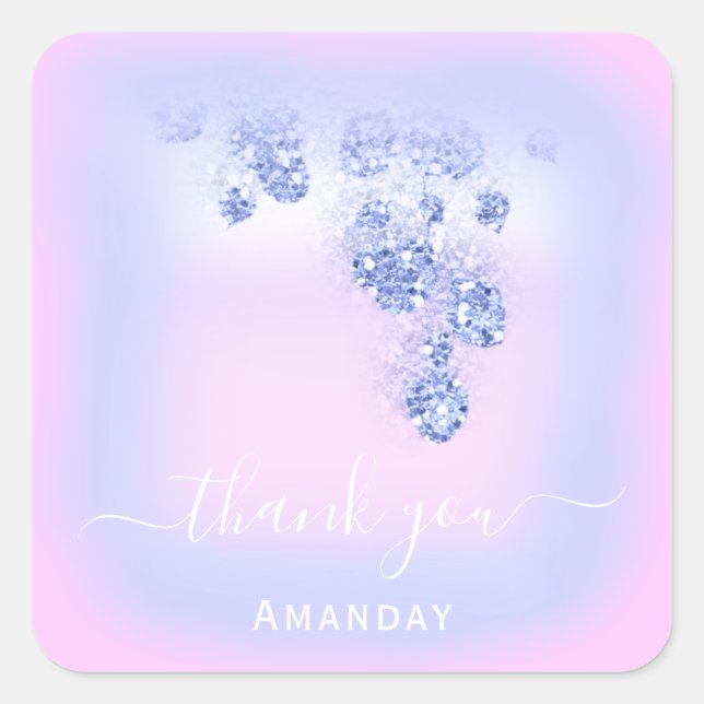 Pink Blue Glitter Floral Bridal Favour Sweet 16th Square Sticker (Front)