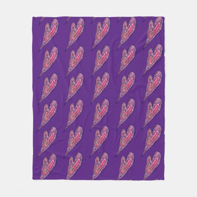 Pink Blue Glitter Hearts Art Fleece Throw Blanket (Front)