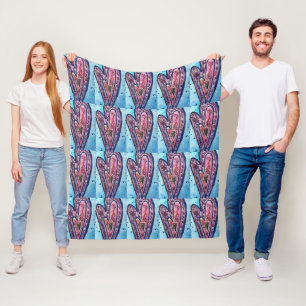 Pink Blue Glitter Hearts Art Fleece Throw Blanket