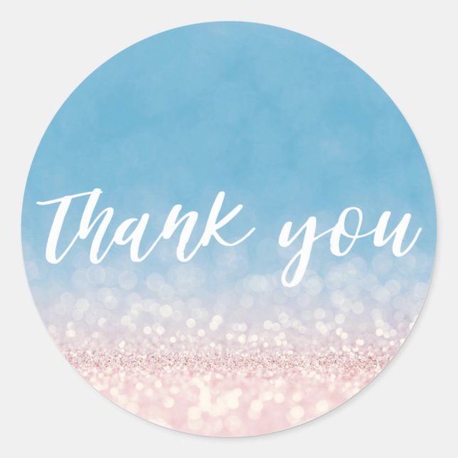 Pink Blue Glitter Trendy Thank You Classic Round Sticker (Front)