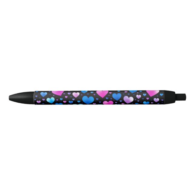 Pink & Blue Glowing Hearts  Black Ink Pen (Front)
