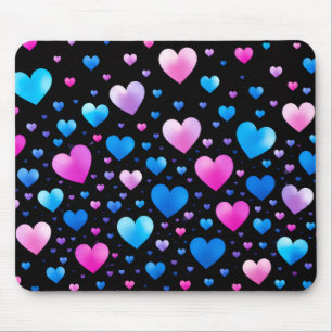 Pink & Blue Glowing Hearts Mouse Mat