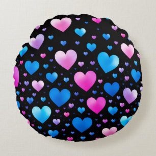 Pink & Blue Glowing Hearts Round Cushion