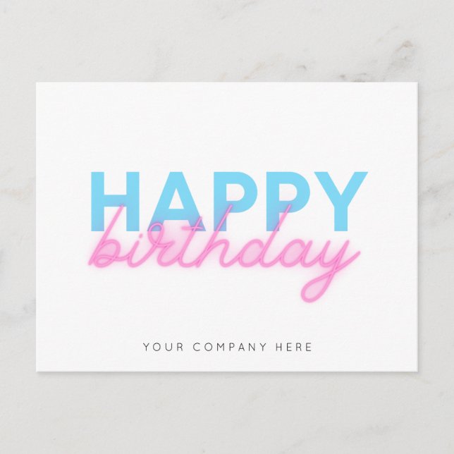 Pink Blue Glowing Neon Business Birthday  Postcard (Front)