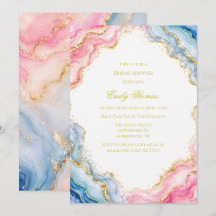 Pink Blue Gold Agate Bridal Shower Invitation