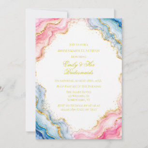 Pink Blue Gold Agate Bridesmaids Luncheon Invitation