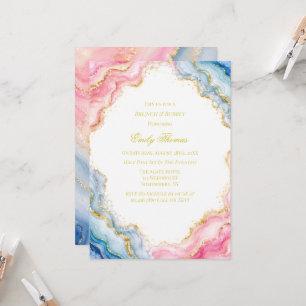 Pink Blue Gold Agate Brunch & Bubbly Invitation
