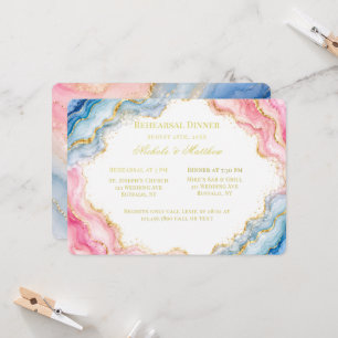 Pink Blue Gold Agate Rehearsal Dinner Invitation