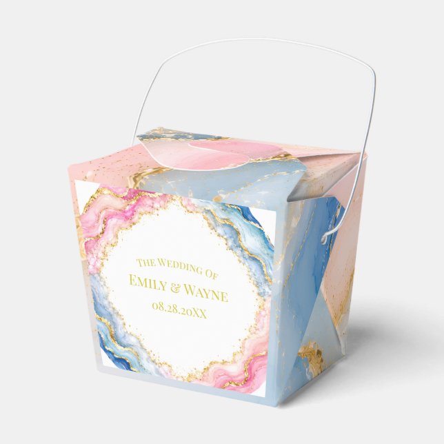 Pink Blue Gold Agate Wedding Favour Box (Front Side)