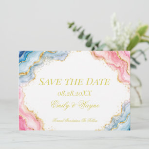 Pink Blue Gold Agate Wedding Save The Date