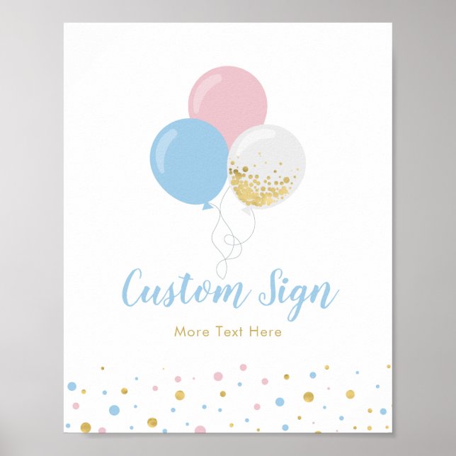Pink, Blue & Gold Baby Shower Custom Party Sign (Front)