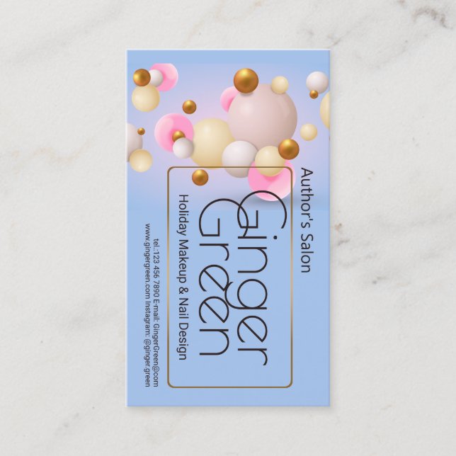 Pink Blue Gold Balloons Business Card (Front)