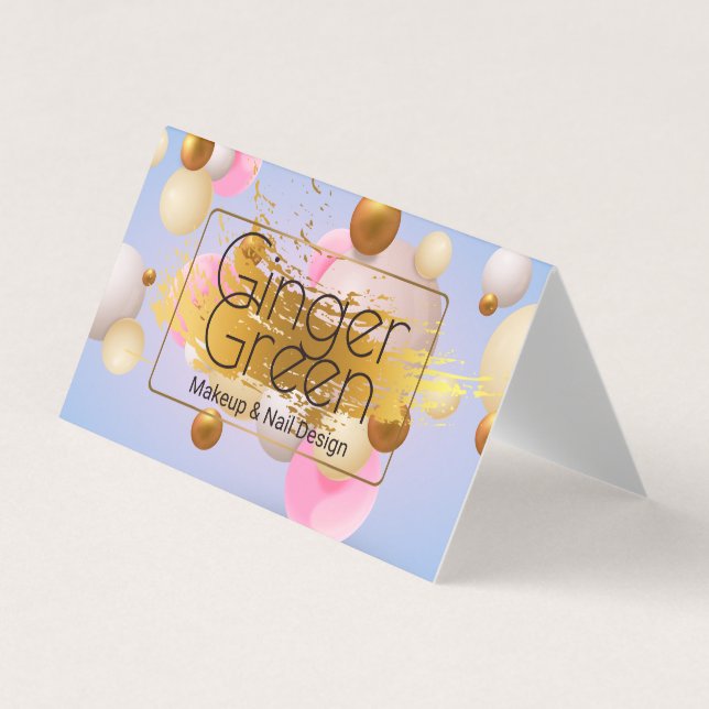 Pink Blue Gold Balloons Business Card (Front)