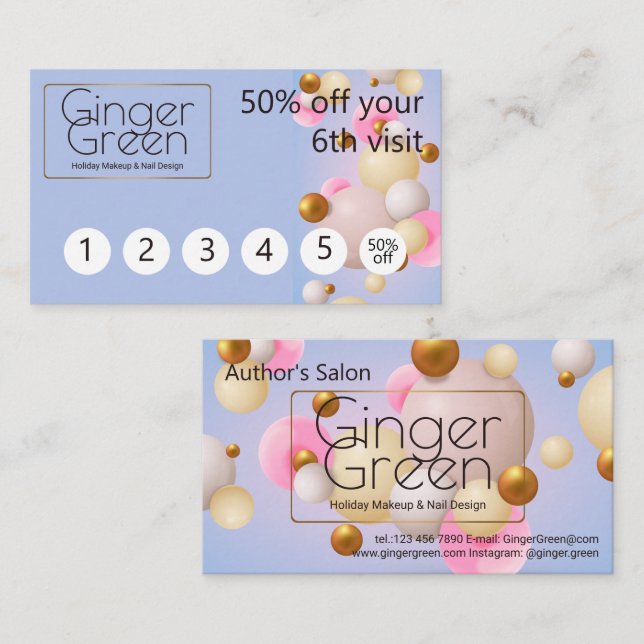 Pink Blue Gold Balloons  Loyalty Card (Front/Back)