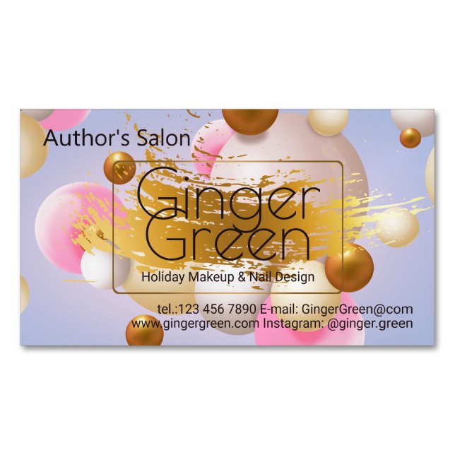 Pink Blue Gold Balloons Magnetic Business Card (Front)